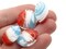 4 20mm Red White and Blue Swirling Coin Flat Round Lampwork Glass Beads